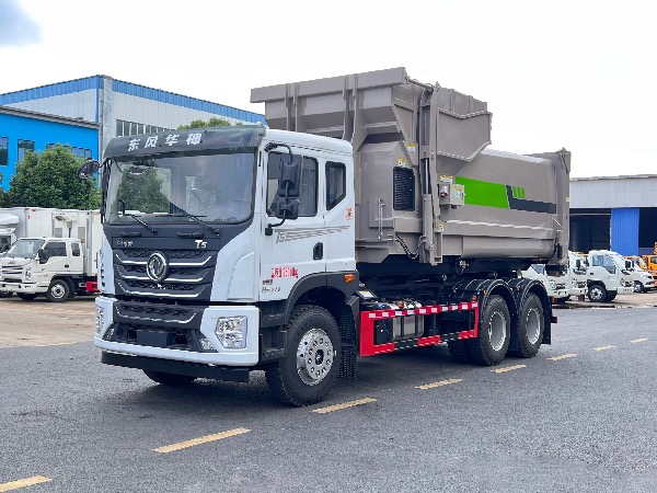 東風(fēng)華神6x4后八輪車廂可卸式垃圾車｜勾臂車｜12-18立方移動(dòng)式壓縮垃圾站配套鉤臂車